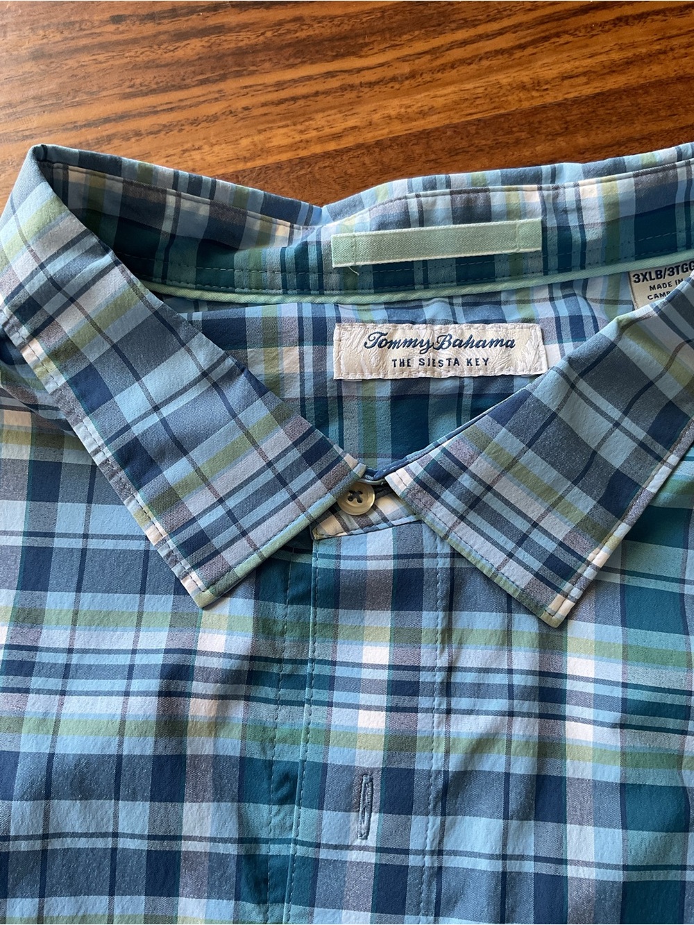 Tommy Bahama Siesta Key Shirt 3XLB Big Tall Blue Teal Plaid IslandZone Stretch - Picture 6 of 7